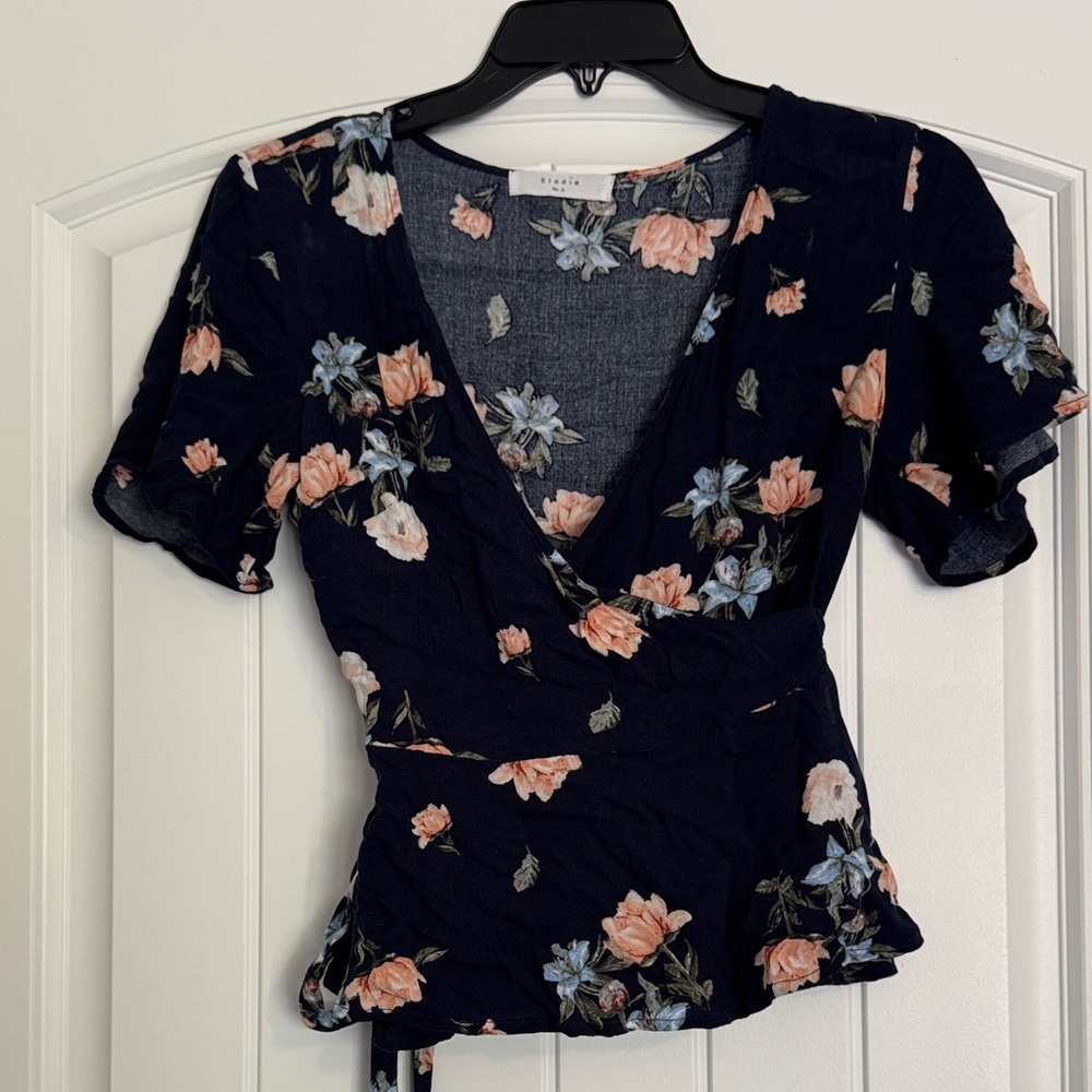 Elodie Navy Floral Wrap Blouse